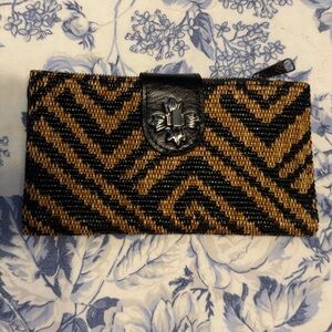 Patricia Nash Marene wallet, new straw rattan woven black